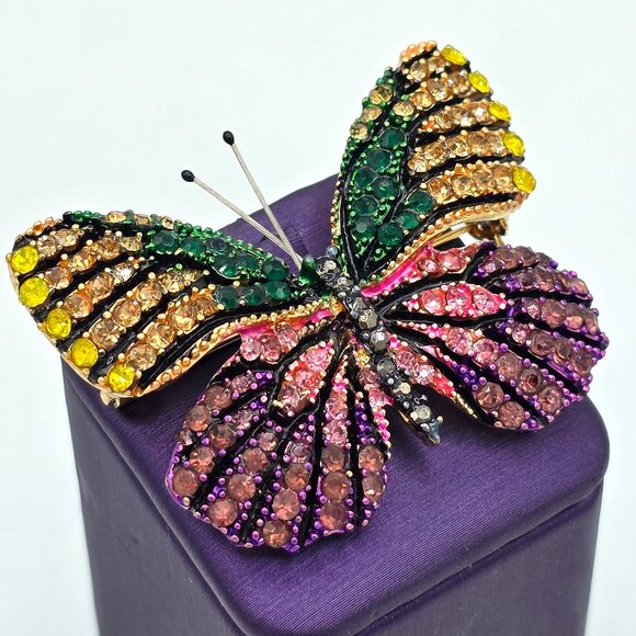 Stunning BUTTERFLY Pave' Multi Color Rhinestones Brooch Pin Pink, Purple, Green - Picture 3 of 10